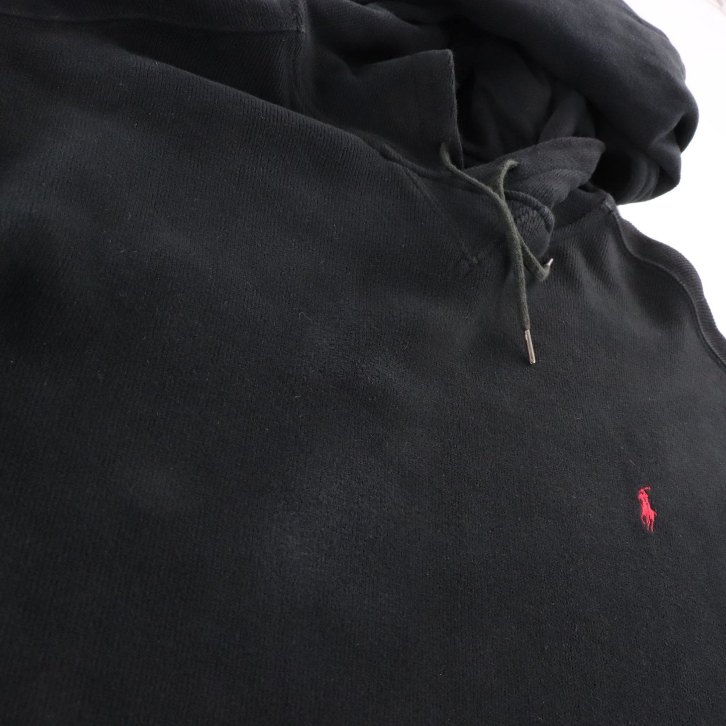 Vintage POLO RALPH LAUREN Black & Red Embroidered Pony Logo Knit Hoodie Sweatshirt USA Made (L) ***COCO Vintage Sole Melbourne