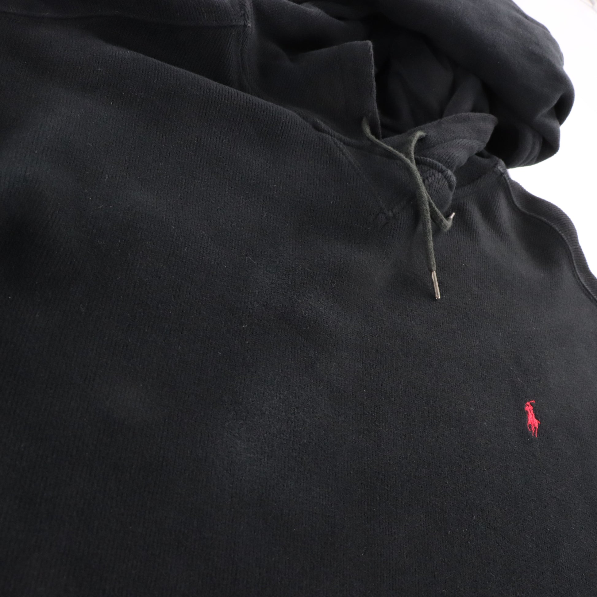 Vintage POLO RALPH LAUREN Black & Red Embroidered Pony Logo Knit Hoodie Sweatshirt USA Made (L) ***COCO Vintage Sole Melbourne