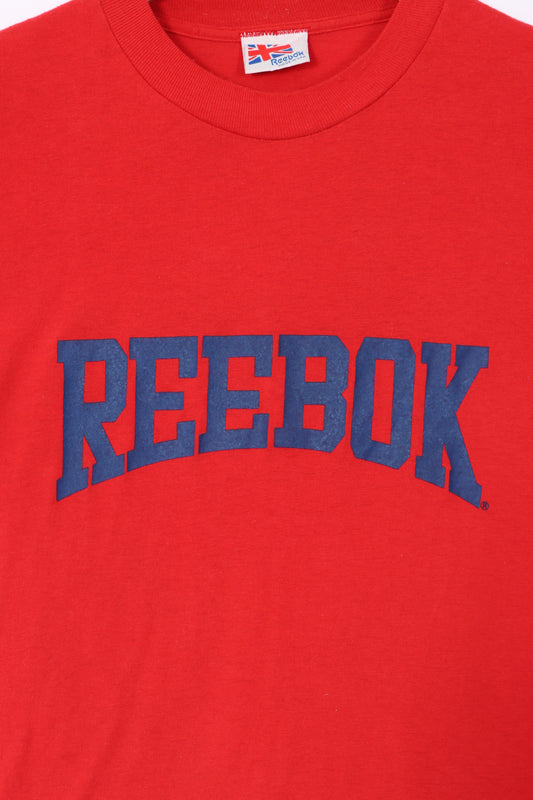 REEBOK Big Spell Out Logo Red Single Stitch T-Shirt USA Made (S-M)