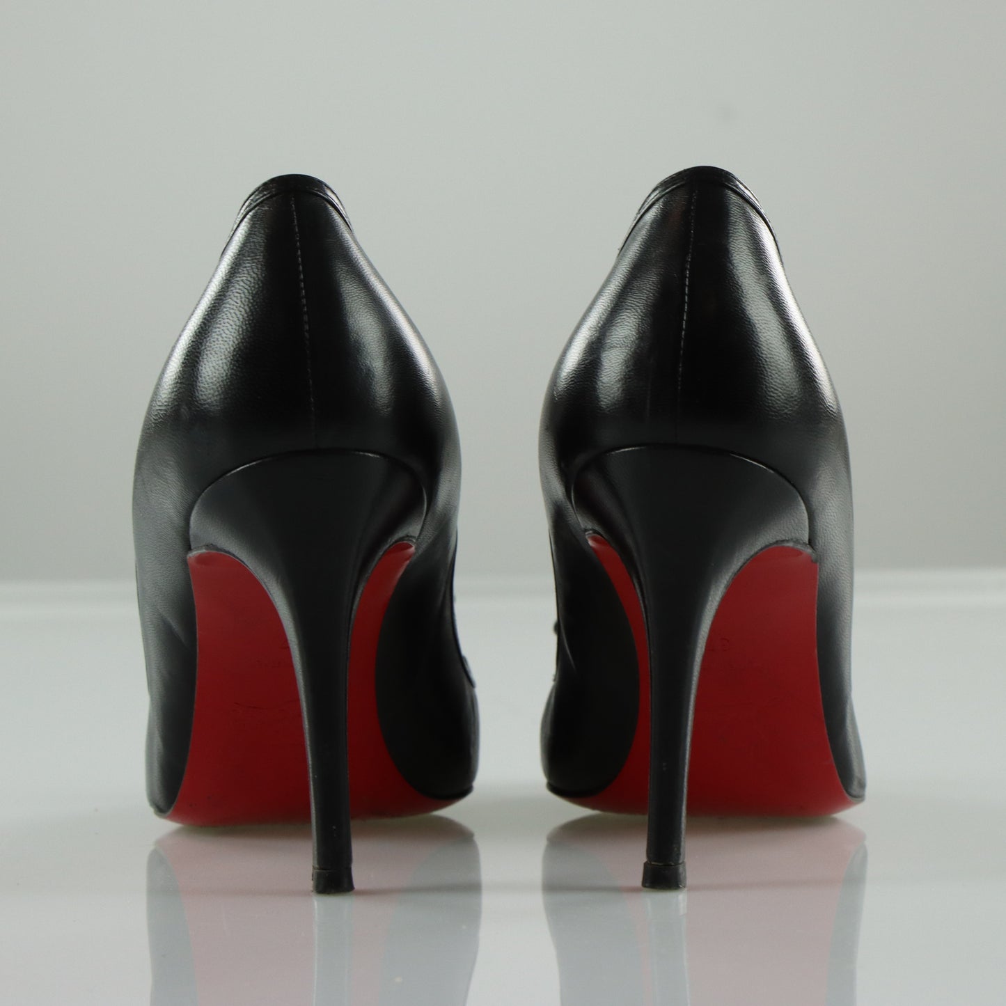 CHRISTIAN LOUBOUTIN Black Leather Bow Italian Made Peep Toe Stiletto Heels (37)