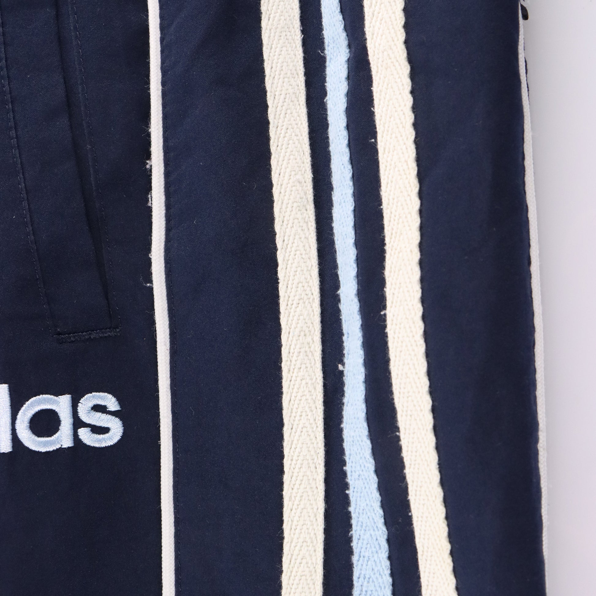 Vintage ADIDAS Navy & Light Blue Embroidered Spell Out Logo Straight Leg Track Pants (M) ***COCO Vintage Sole Melbourne