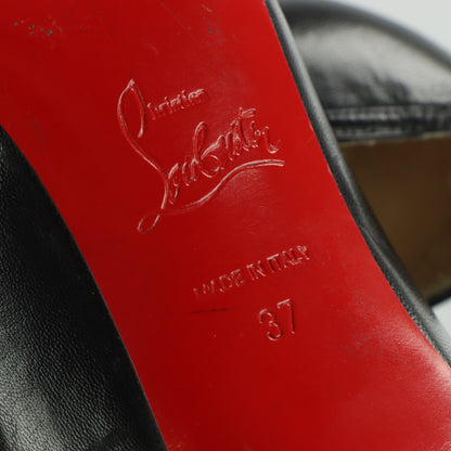 CHRISTIAN LOUBOUTIN Black Leather Bow Italian Made Peep Toe Stiletto Heels (37)