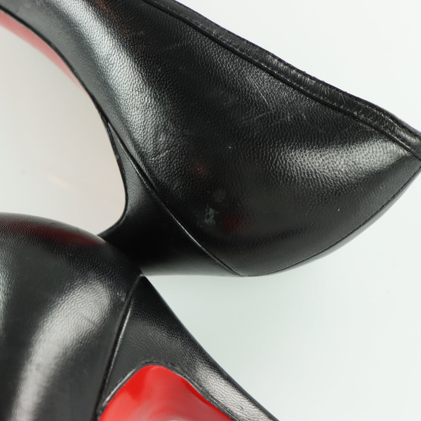 CHRISTIAN LOUBOUTIN Black Leather Bow Italian Made Peep Toe Stiletto Heels (37)
