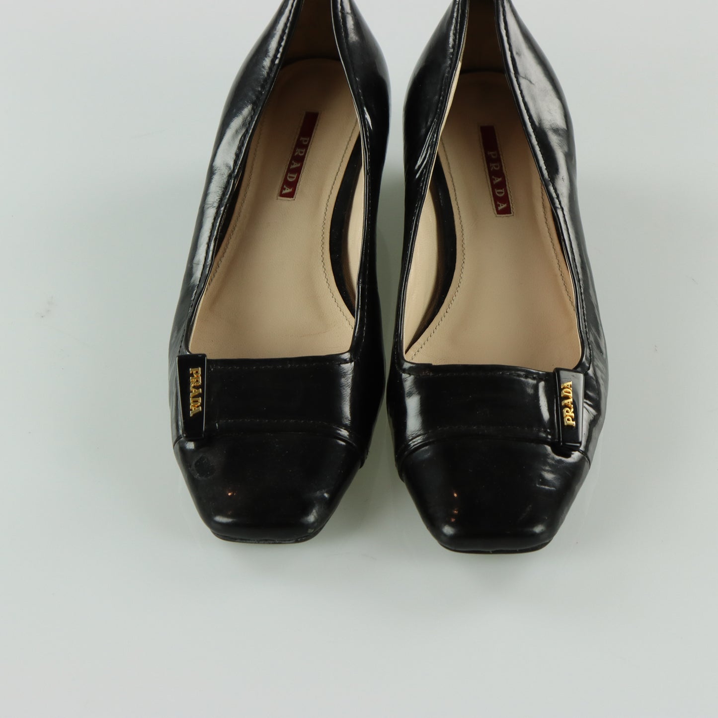 PRADA Black Patent Leather Low Wedges Loafer (40)