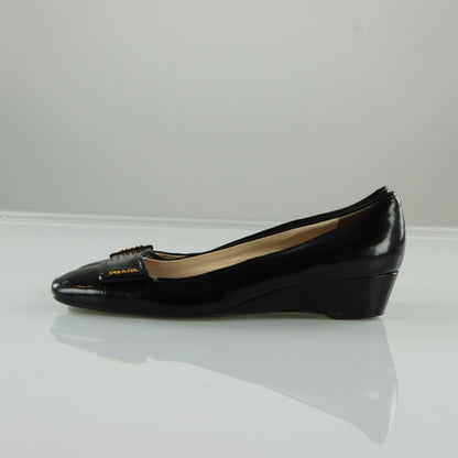 PRADA Black Patent Leather Low Wedges Loafer (40)