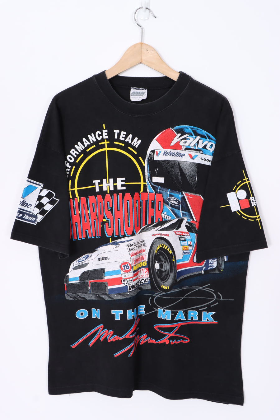 NASCAR 1995 Mark Martin 'Sharp Shooter' All Over T-Shirt USA Made (L)
