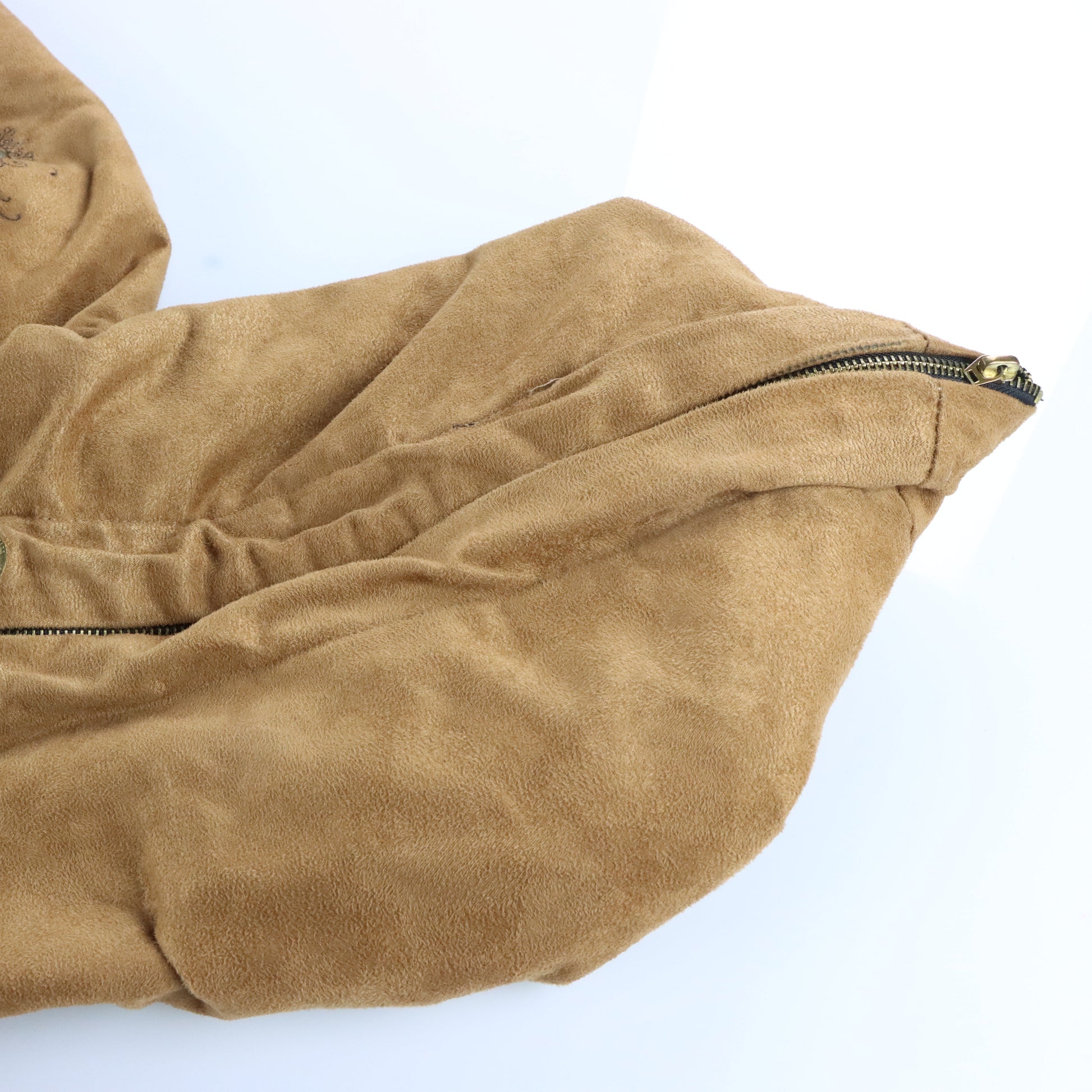 Vintage KANJI JEANS Embroidered Faux Suede & Medallion Detail Full Zip Hoodie Sweatshirt (L) ***COCO Vintage Sole Melbourne