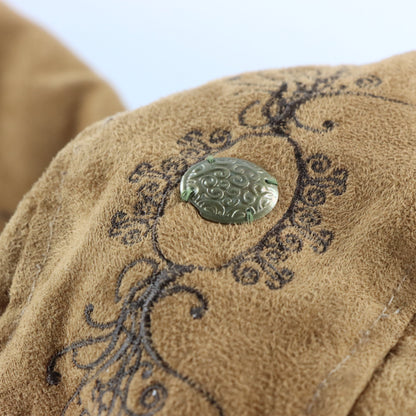 Vintage KANJI JEANS Embroidered Faux Suede & Medallion Detail Full Zip Hoodie Sweatshirt (L) ***COCO Vintage Sole Melbourne