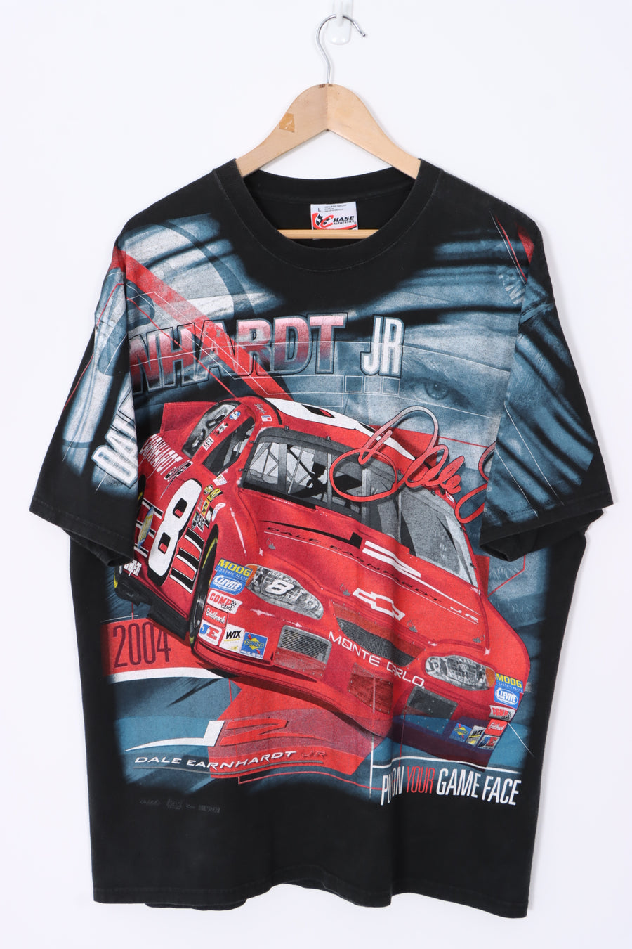 NASCAR Dale Earnhardt Jr 2004 "Game Face" All Over T-Shirt (L)