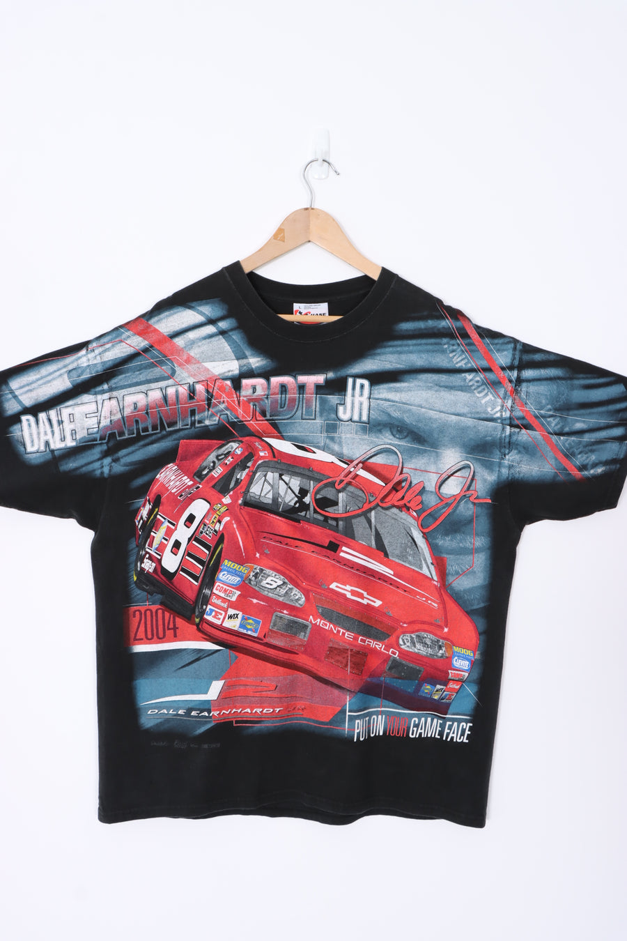 NASCAR Dale Earnhardt Jr 2004 "Game Face" All Over T-Shirt (L)