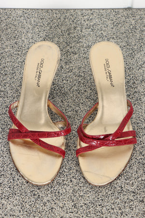 DOLCE & GABBANA Red Strappy Kitten Heel Sandals (38.5)