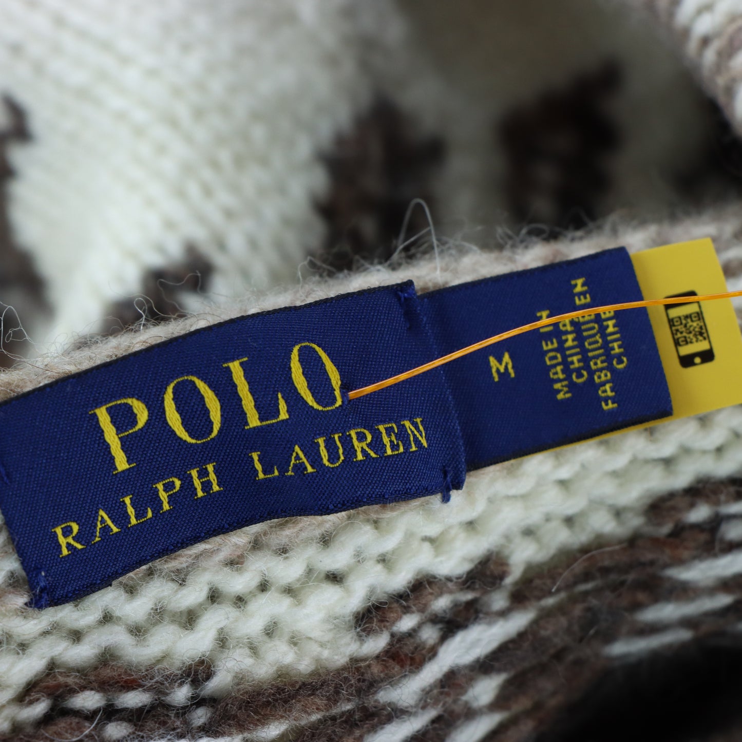RALPH LAUREN POLO Geo-Motif Wool-Blend Fringe Shawl Cardigan (M)