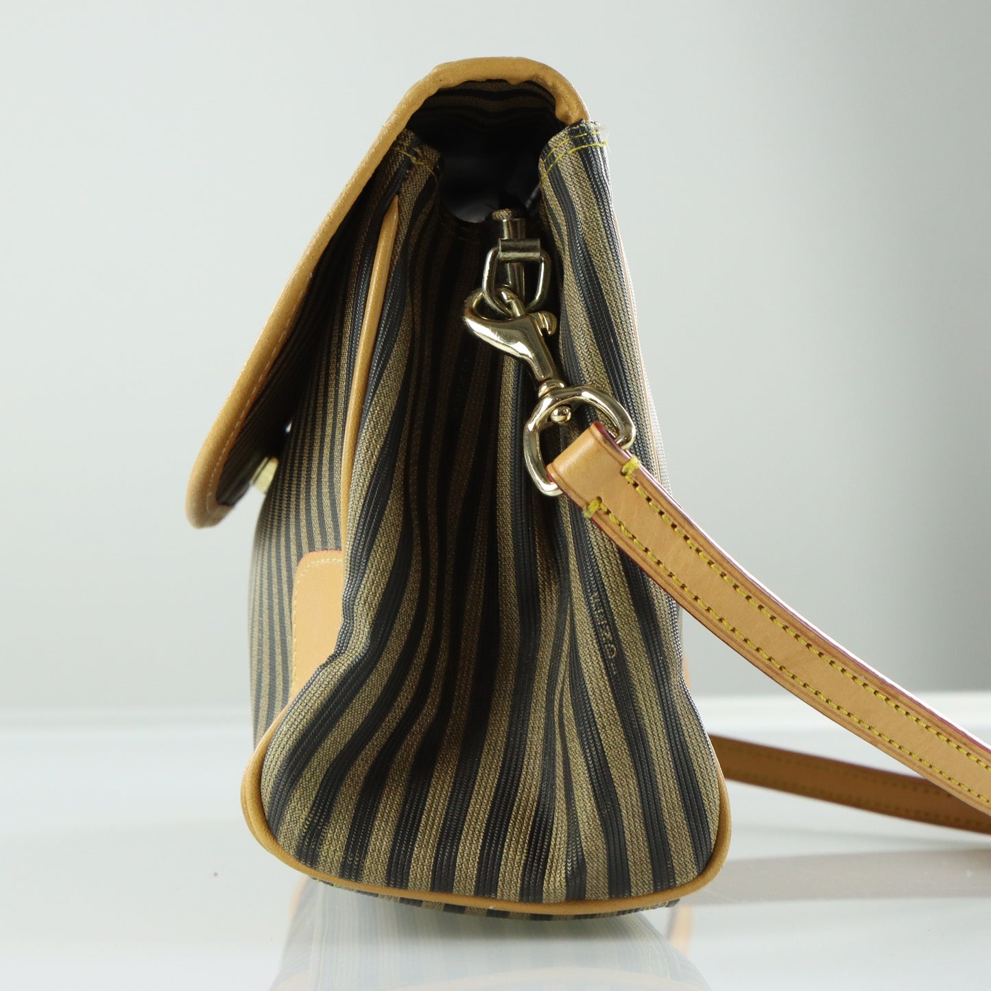 FENDI Italian Made Vintage Brown Striped Leather Crossbody Satchel