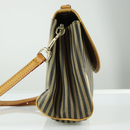 FENDI Italian Made Vintage Brown Striped Leather Crossbody Satchel