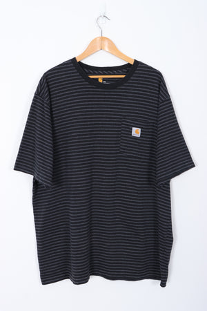 CARHARTT Stripe Black & Grey Original Fit Front Pocket T-Shirt (XXL)