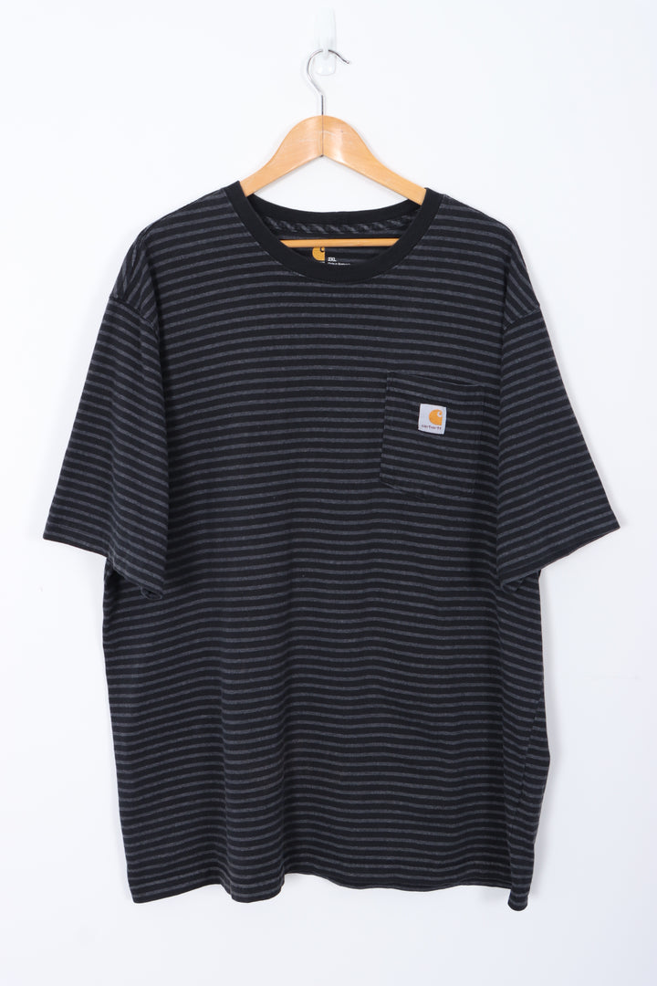 CARHARTT Stripe Black & Grey Original Fit Front Pocket T-Shirt (XXL)