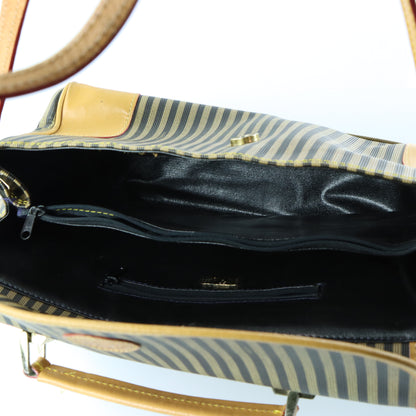 FENDI Italian Made Vintage Brown Striped Leather Crossbody Satchel