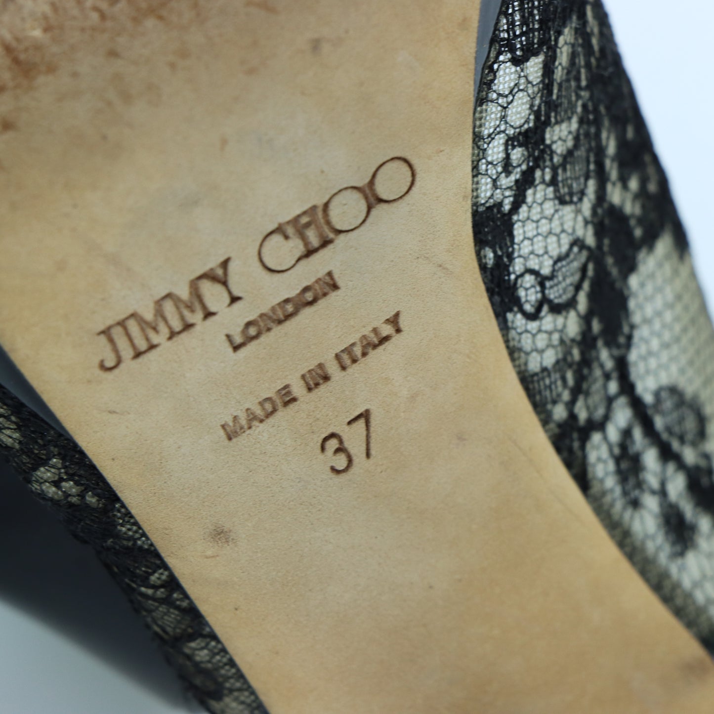JIMMY CHOO Lace Peep-Toe Italy Made Pump Heels (37)