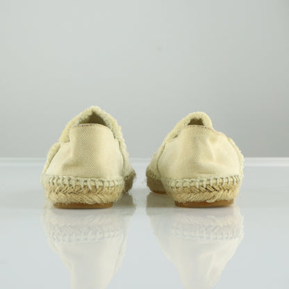 CHANEL 'CC' Logo Ivory & Navy Canvas Espadrille Flats Spanish Made (36)