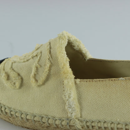 CHANEL 'CC' Logo Ivory & Navy Canvas Espadrille Flats Spanish Made (36)