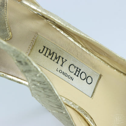 JIMMY CHOO Metallic Gold Snakeskin Peep Toe Slingback Heels Italian Made (37.5)
