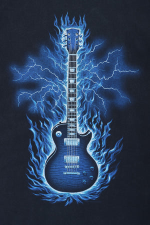 Lightening Flames Pick & Electric Guitar Front Back GILDAN T-Shirt (L)