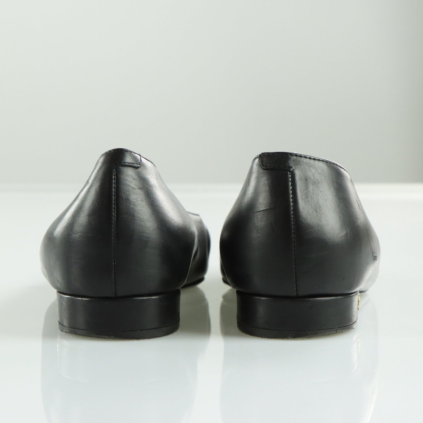 CHANEL Black & Gold 'CC' Logo Classic Ballet Flats (36.5)