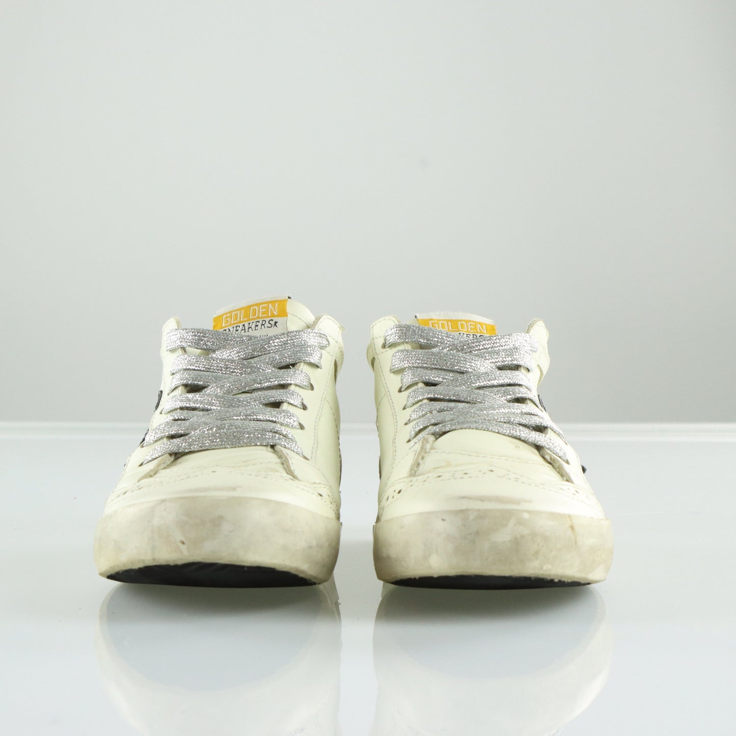 GOLDEN GOOSE Mid Star Glitter Laced Distressed Mid Top Sneakers Italian Made (Women's 8)