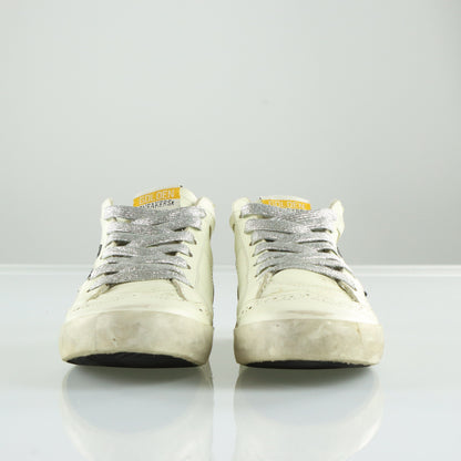 GOLDEN GOOSE Mid Star Glitter Laced Distressed Mid Top Sneakers Italian Made (Women's 8)