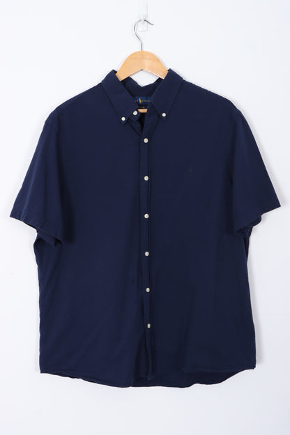 RALPH LAUREN 'Untucked Fit' Navy Short Sleeve Shirt (XL)
