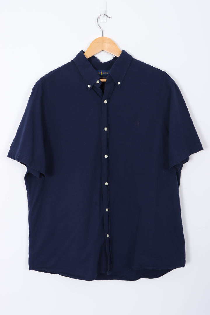 RALPH LAUREN 'Untucked Fit' Navy Short Sleeve Shirt (XL)