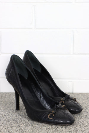 DIOR Black Cannage Leather Bow Charms Pumps (39.5)