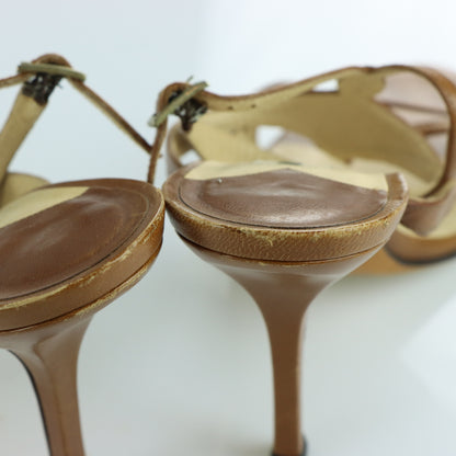 JIMMY CHOO Brown Leather Strappy Adjustable Buckle Heels Italian Made (37.5)