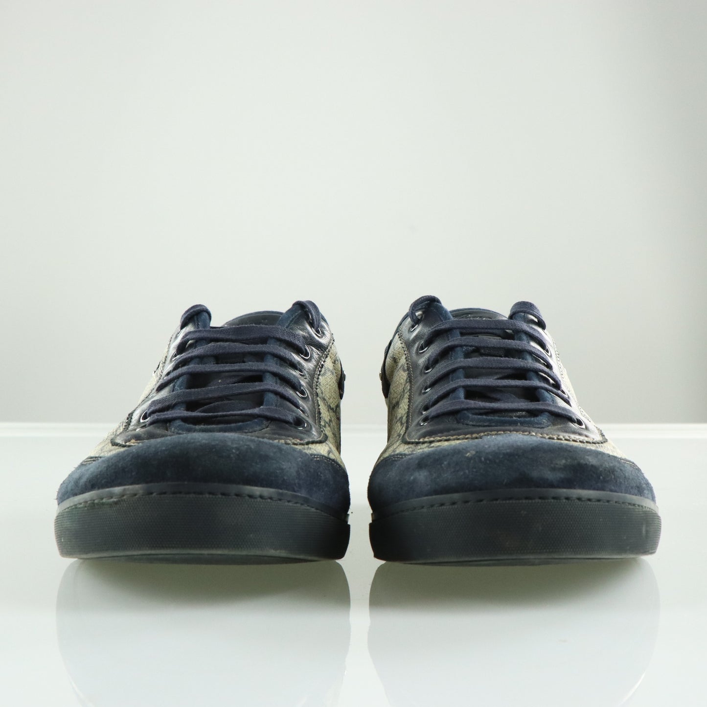 GUCCI Navy Suede & Beige GG Monogram Italian Made Sneakers (16)