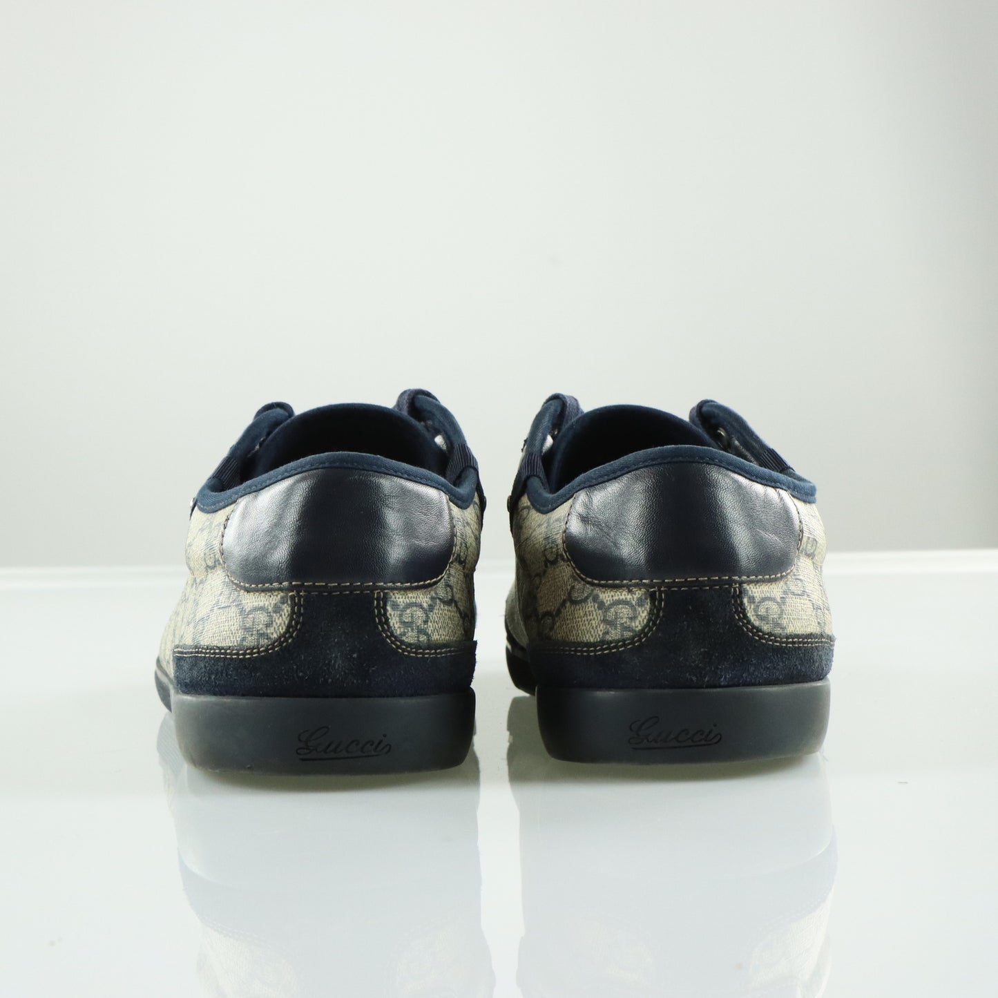 GUCCI Navy Suede & Beige GG Monogram Italian Made Sneakers (16)
