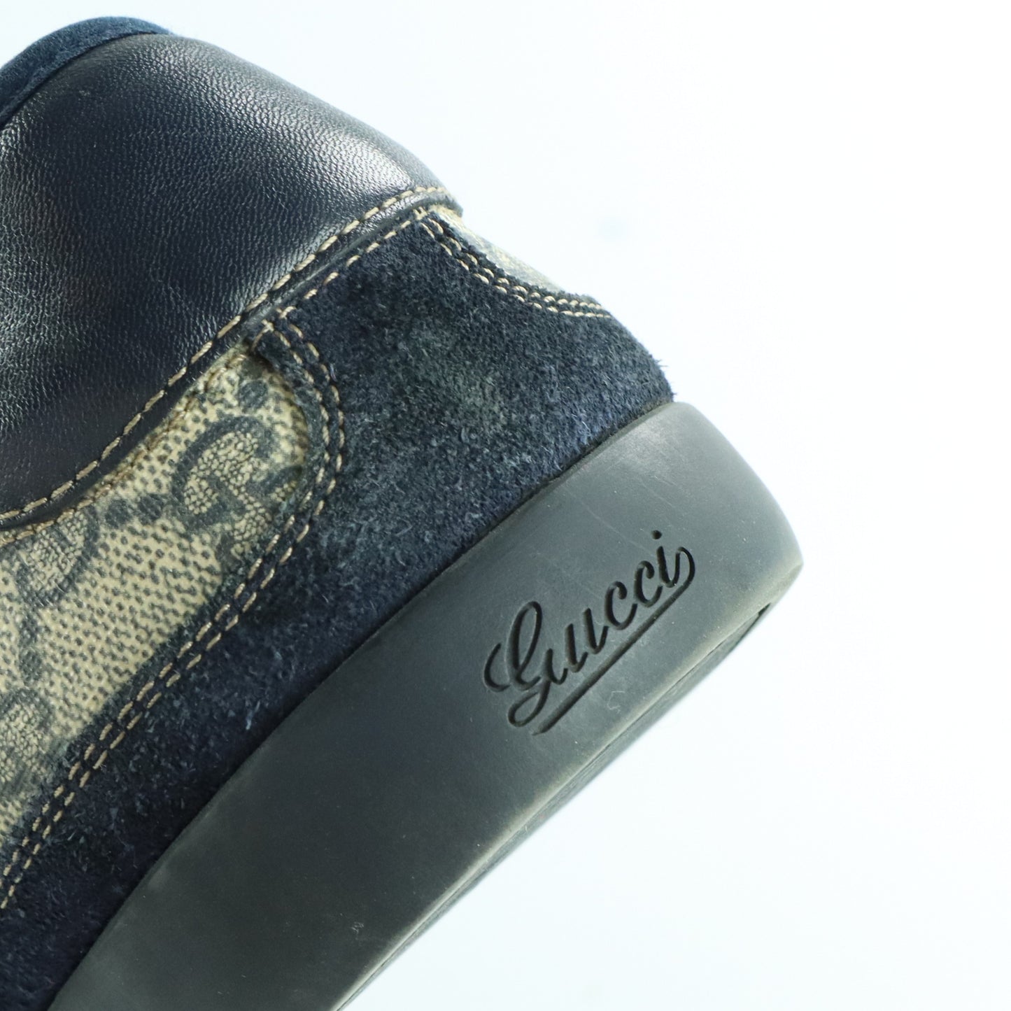 GUCCI Navy Suede & Beige GG Monogram Italian Made Sneakers (16)