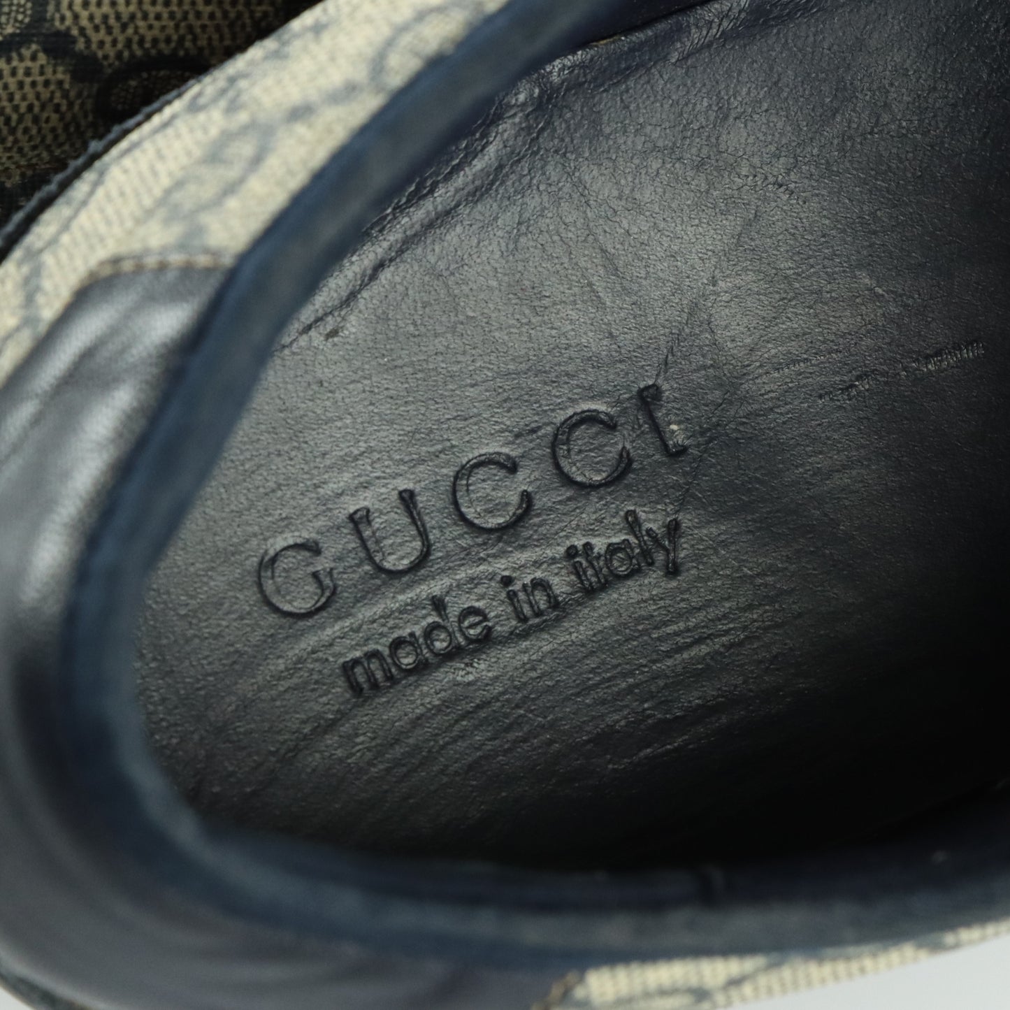 GUCCI Navy Suede & Beige GG Monogram Italian Made Sneakers (16)