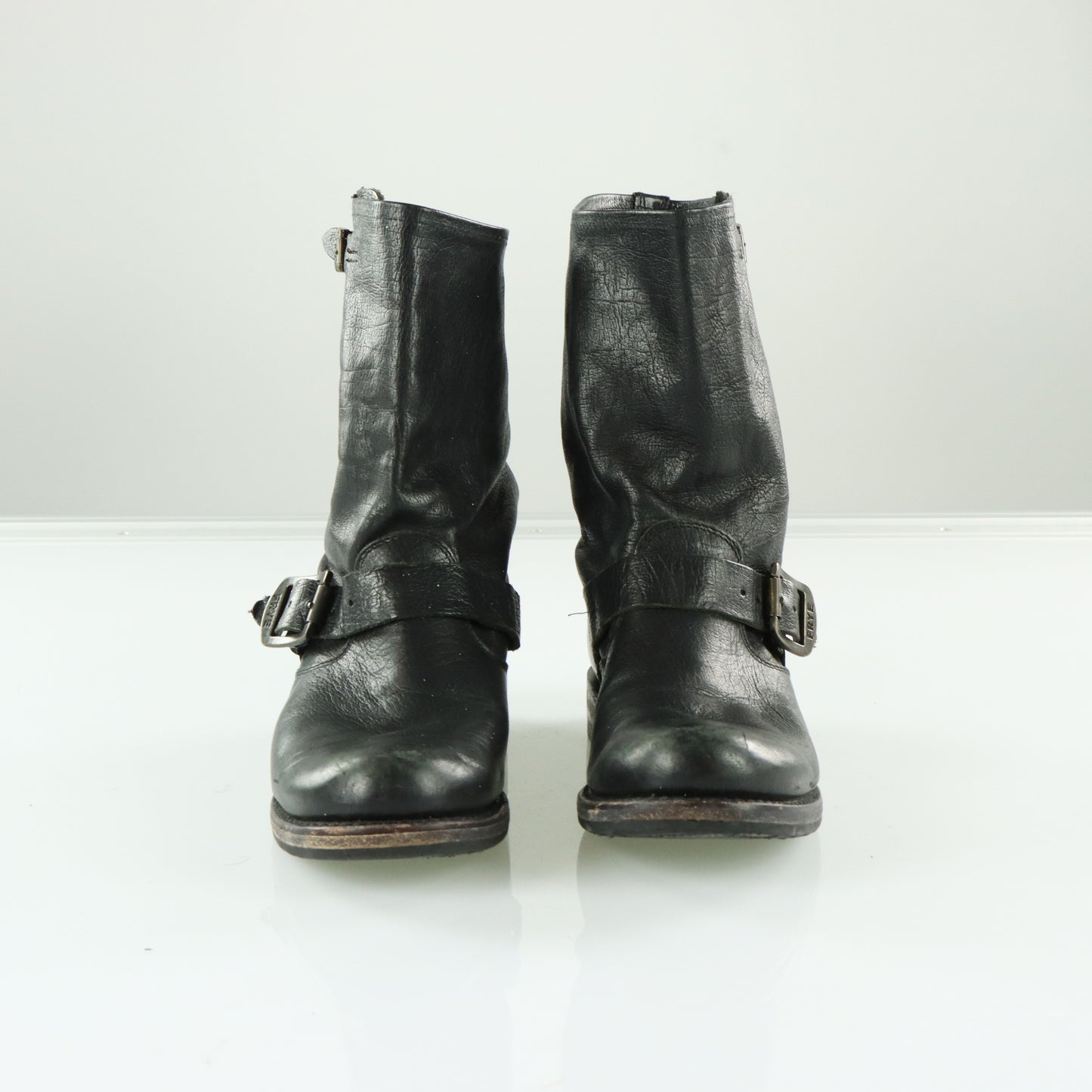 FRYE Veronica Black Leather Biker Moto Boot (40)