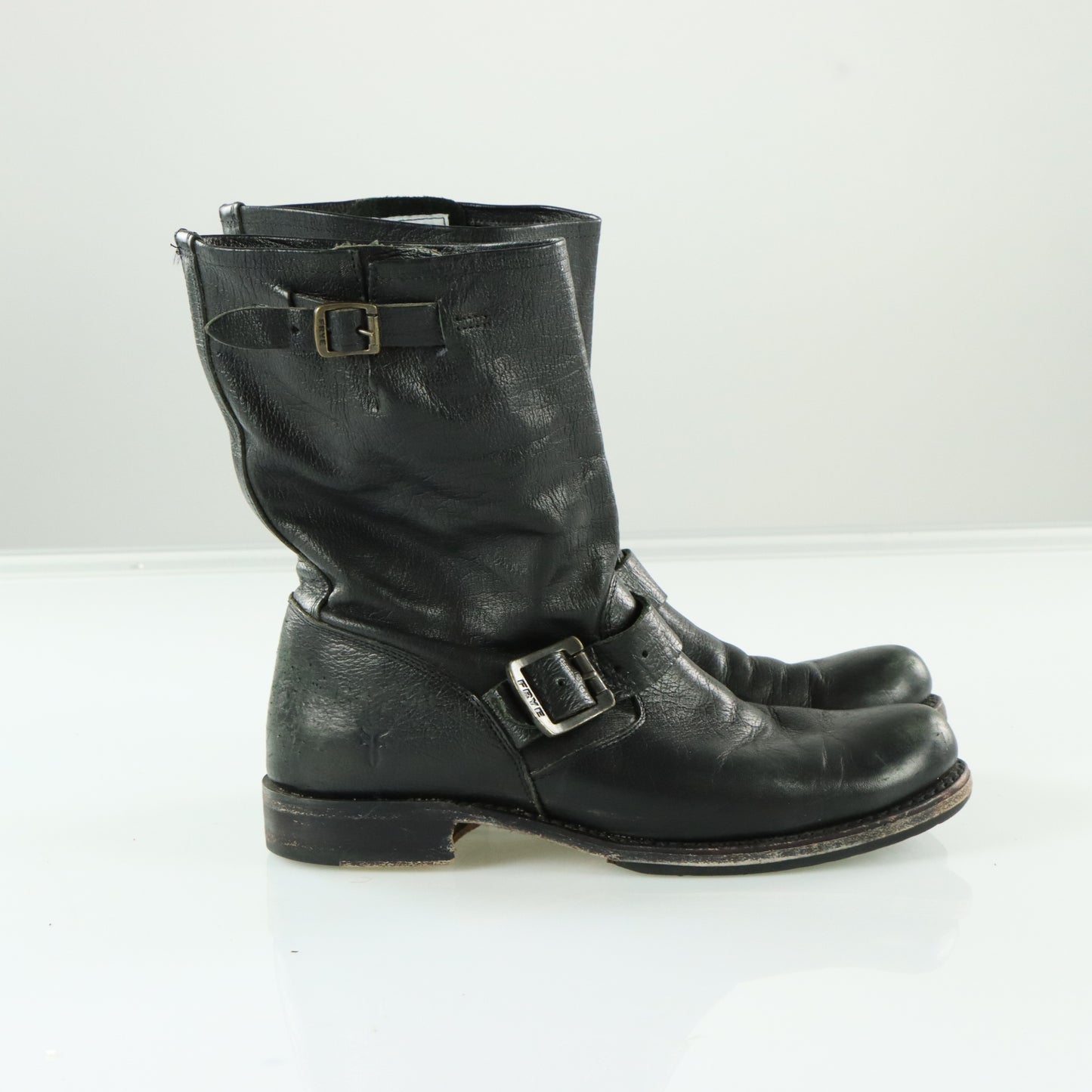 FRYE Veronica Black Leather Biker Moto Boot (40)