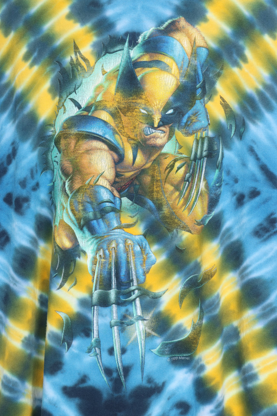 Vintage MARVEL 1999 Wolverine X-Men Blue & Yellow Tie-Dye Tee (XS-S)