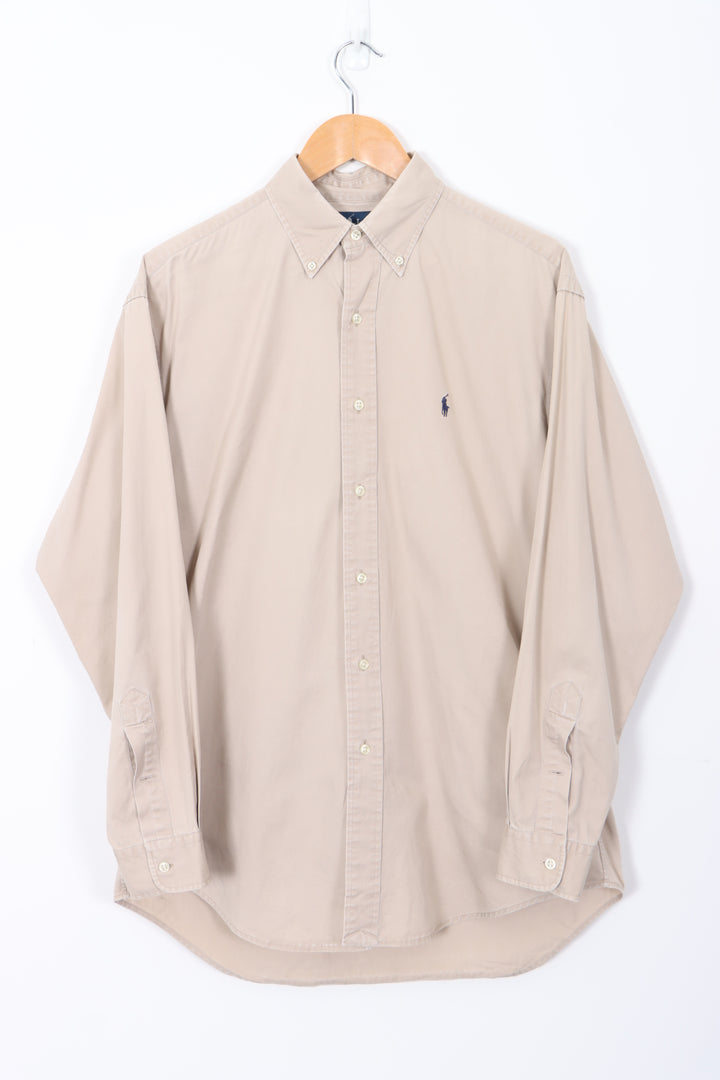 RALPH LAUREN 'Blake' Sand Brown Long Sleeve Shirt (M)