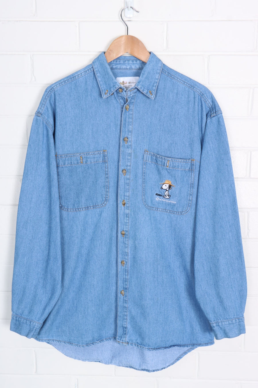 Snoopy Peanuts Embroidered Denim Shirt Canadian Made (L-XL)