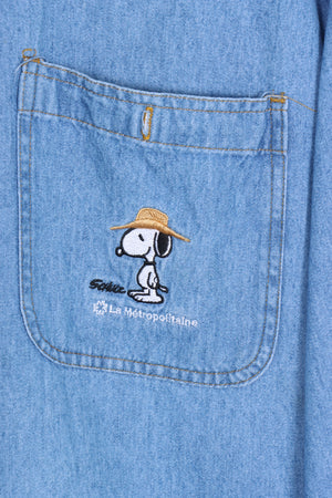 Snoopy Peanuts Embroidered Denim Shirt Canadian Made (L-XL)
