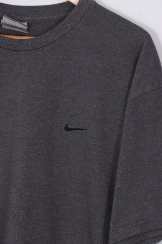 NIKE Grey & Black Embroidered Swoosh Classic Tee (L-XL)