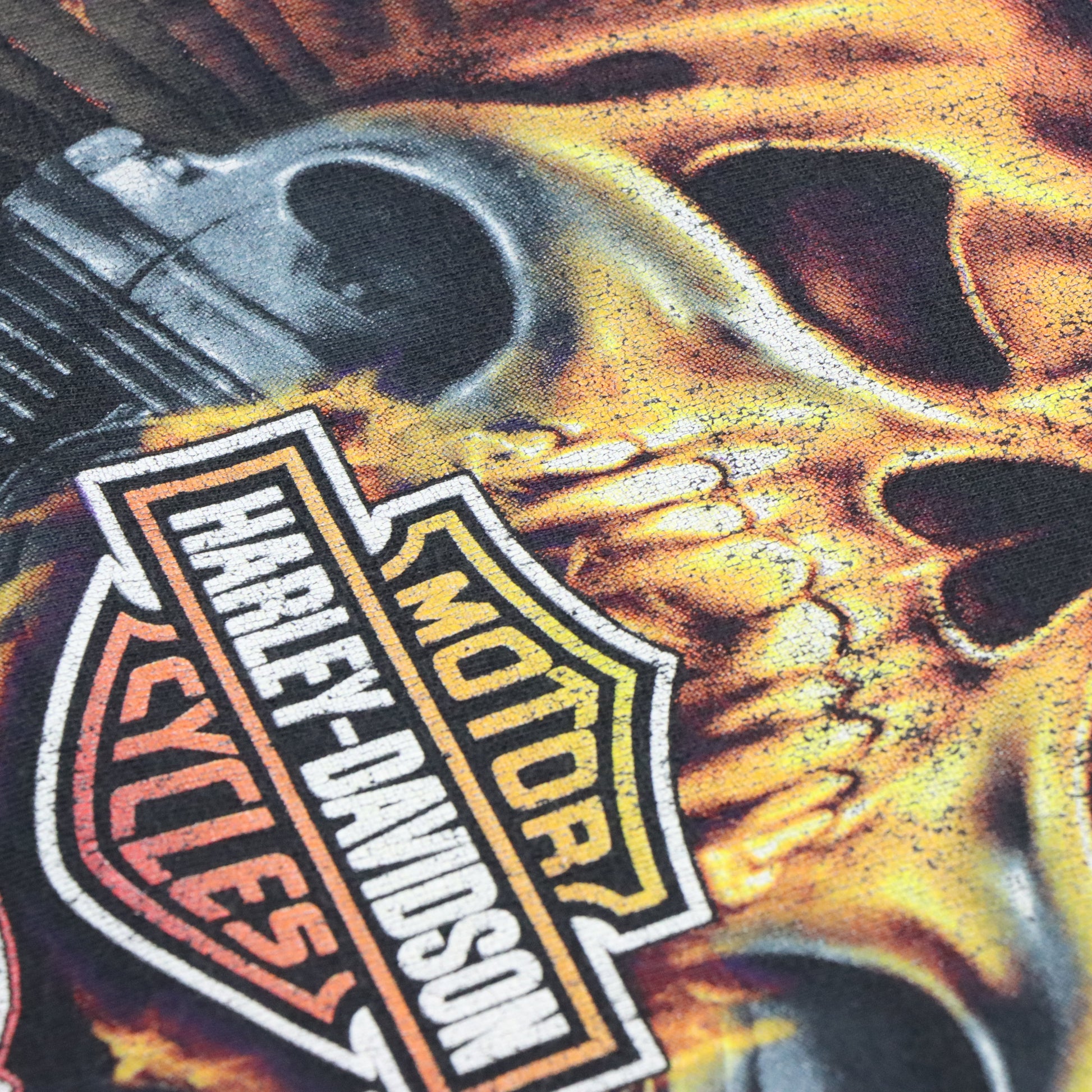 Vintage HARLEY DAVIDSON Skull Flame Black T-Shirt *Aubs Vintage Sole Melbourne