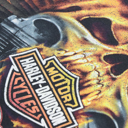 Vintage HARLEY DAVIDSON Skull Flame Black T-Shirt *Aubs Vintage Sole Melbourne