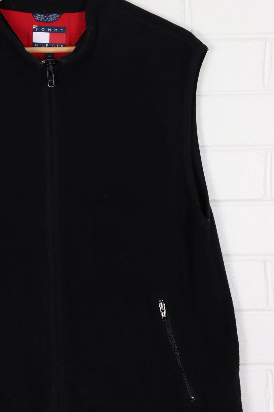 TOMMY HILFIGER Zip Pockets Black Fleece Vest (L)