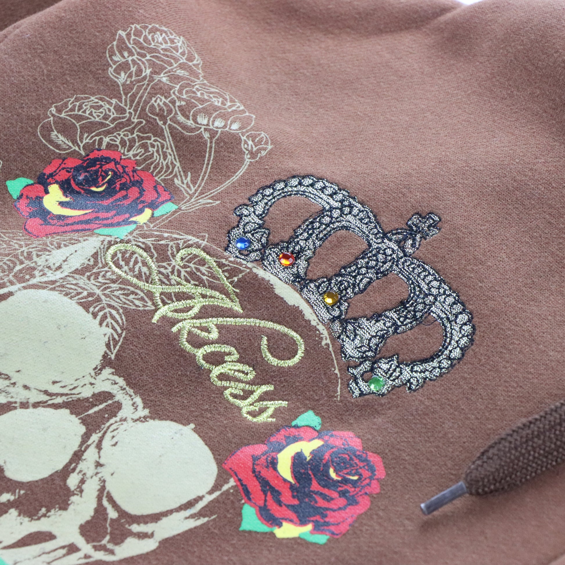 Vintage AKCESS Y2K Embelilshed Brown Hooded Sweatshirt *Aubs Vintage Sole Melbourne
