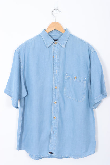 INDIGO PALMS Denim Company Short Sleeve Linen Blend Shirt (M)