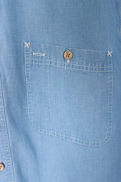 INDIGO PALMS Denim Company Short Sleeve Linen Blend Shirt (M)